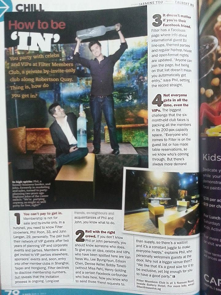 8 Days: &ldquo;How to be IN&rdquo;. John and Phil, Filter Members Club, Singapore.