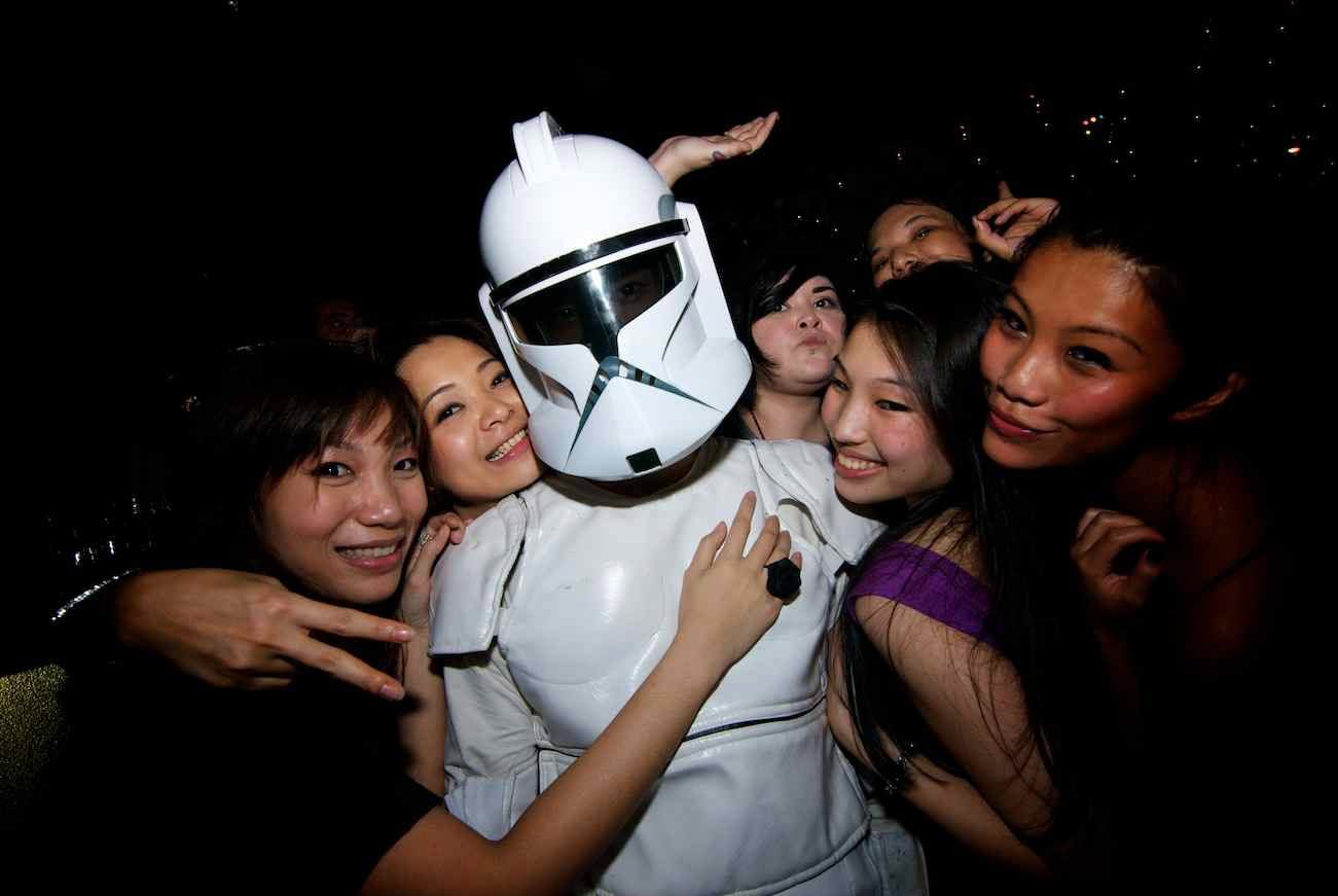 A guest in a Storm Trooper costume on a Vice Convent theme night at Filter Members Club.