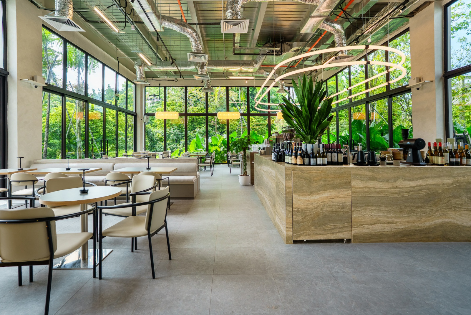 The glasshouse dining space at Foura